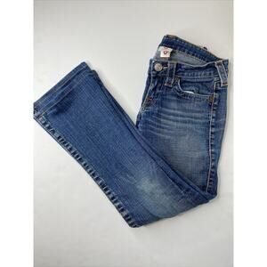 True Religion Womens Size 26 Jeans Flare Candice Big T Natural Blue Low Rise